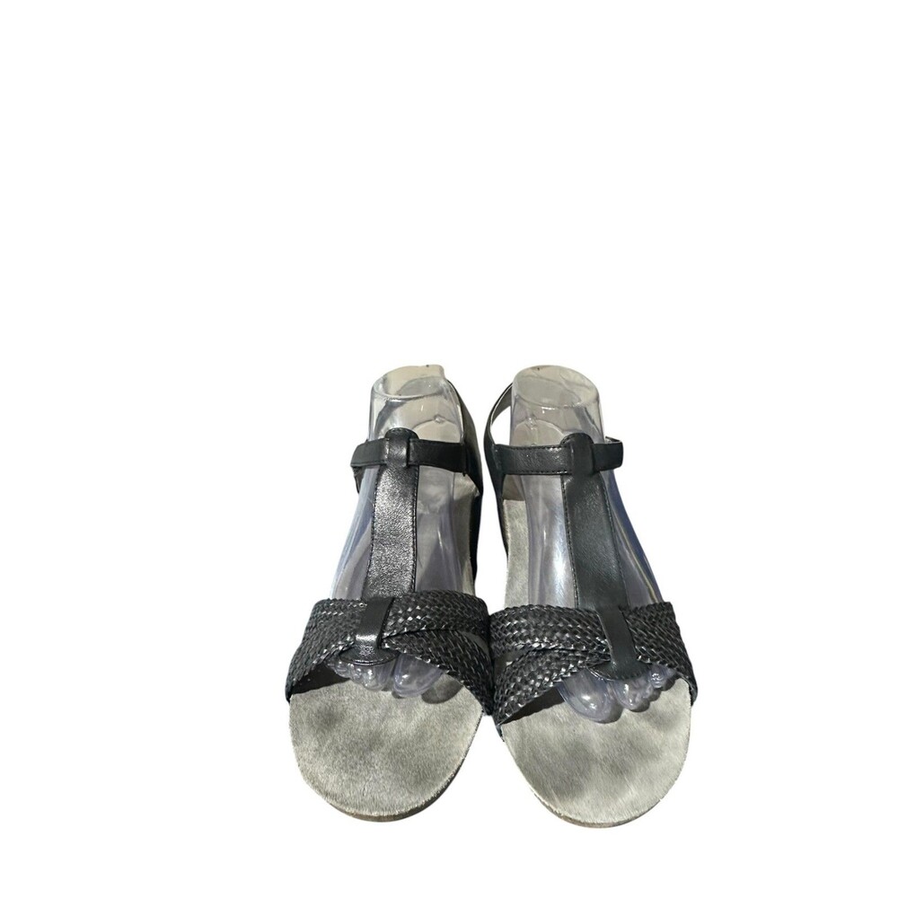 Abeo Wedge Heel Urmy T-Strap Comfort Sandals Black Leather Womens Size 10 N Boho - Picture 3 of 12